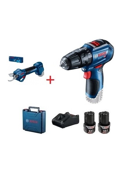 Gsb 12V-30 Çift Akülü Darbeli Delme Vidalama + Bosch Pro Pruner Akülü Dal Budama Makası