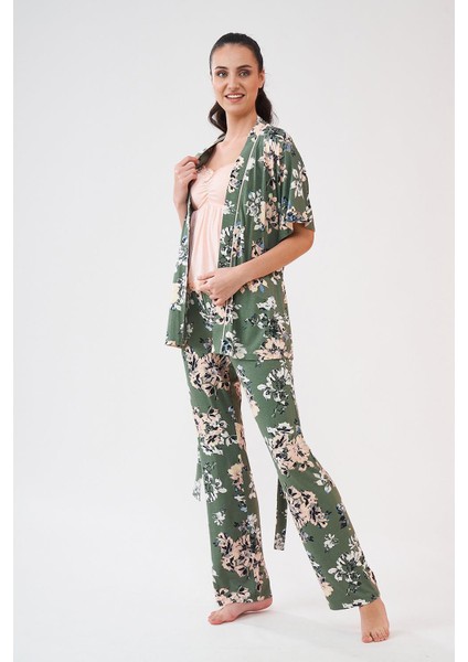 23107 Kadın Desenli Sabahlık Pijama Takım modelleri