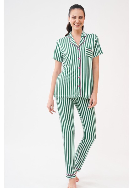 23213 Kadın Çizgili Düğmeli Pijama Takım fiyatları
