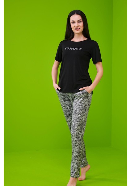 23174 Kadın Desenli Pijama Takım