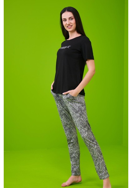 23174 Kadın Desenli Pijama Takım