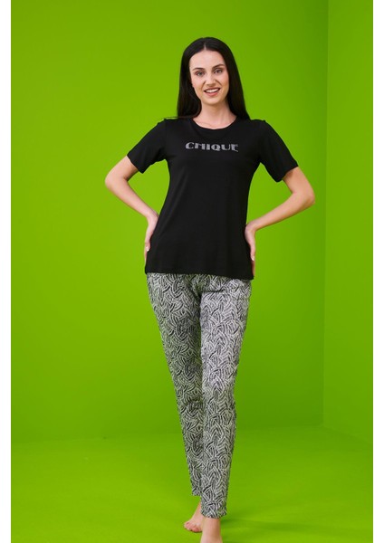 23174 Kadın Desenli Pijama Takım