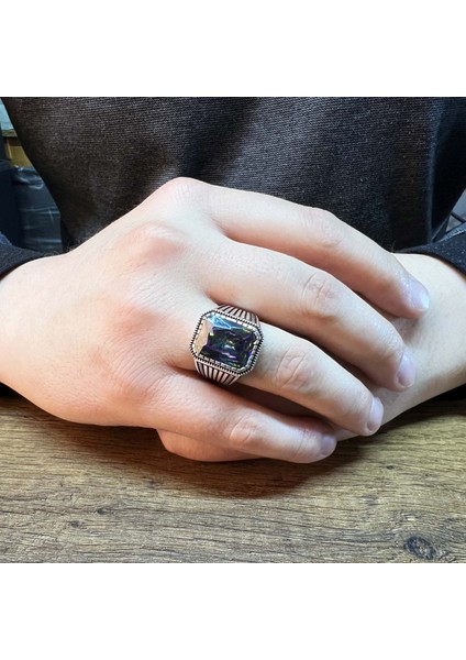 Mistik Topaz Taşlı Sade 925 Ayar Gümüş Erkek Yüzük modelleri