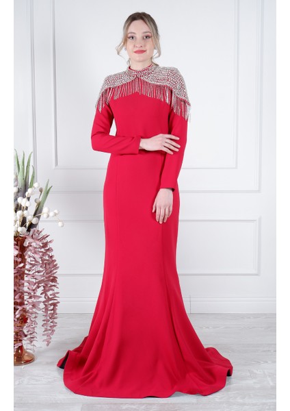 White Corner Abiye 2420 Bordo
