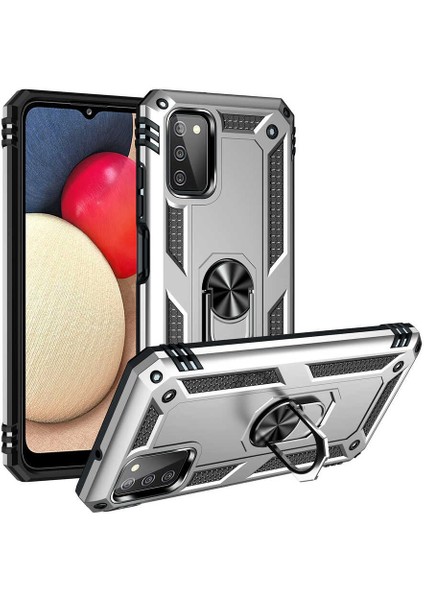 Samsung Galaxy A03S Kılıf Çift Katmanlı Yüzüklü Manyetik Vega Kapak