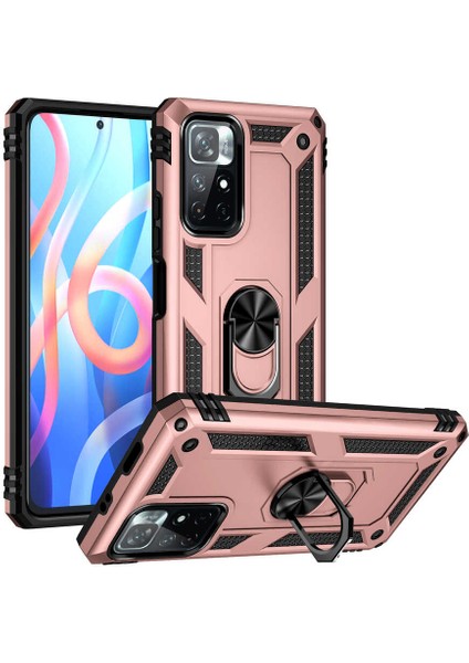 Xiaomi Redmi Note 11T 5g Kılıf Çift Katmanlı Yüzüklü Manyetik Vega Kapak + Tam Kaplayan 6d Nano Ekran Koruyucu