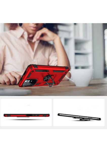 Xiaomi Redmi Note 11T 5g Kılıf Çift Katmanlı Yüzüklü Manyetik Vega Kapak + Tam Kaplayan 6d Nano Ekran Koruyucu