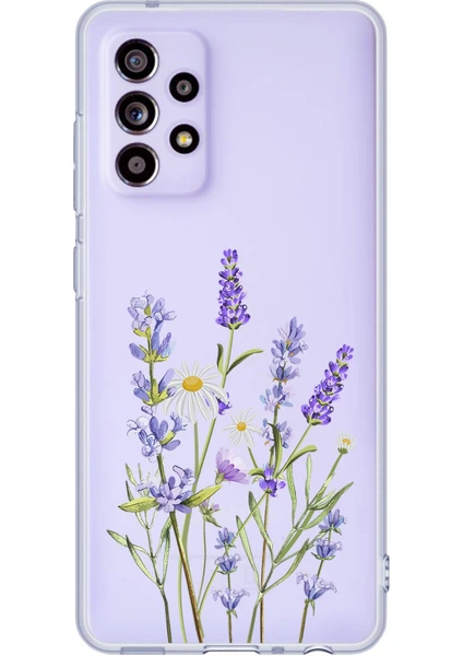 Galaxy A32 Uyumlu Lavender Desenli Premium Şeffaf Silikonlu Telefon Kılıfı