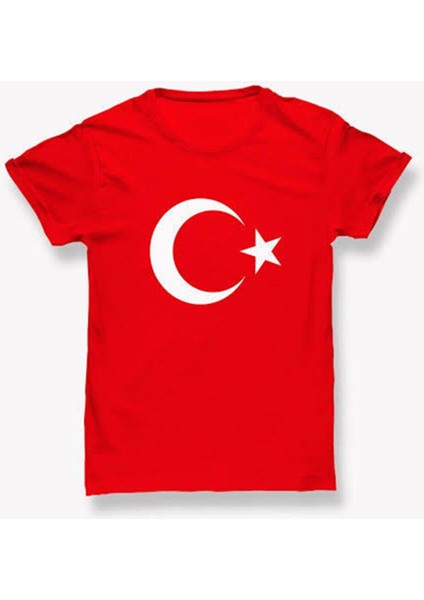 Unisex Bayrak Baskılı Tişört Kırmızı 1247-