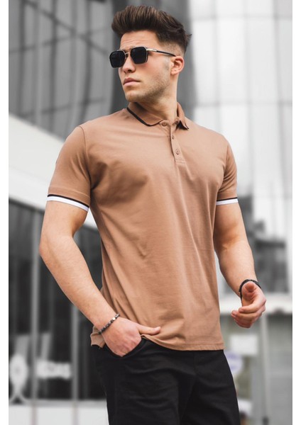 Kahverengi Düz Polo Yaka Erkek Tişört