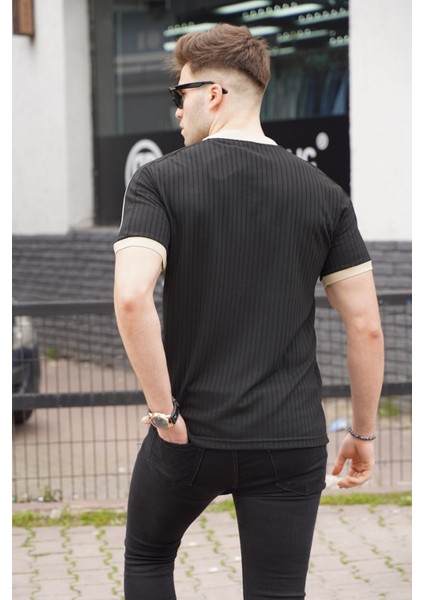 Siyah Fermuar Yaka Erkek Penye Tişört fiyatları