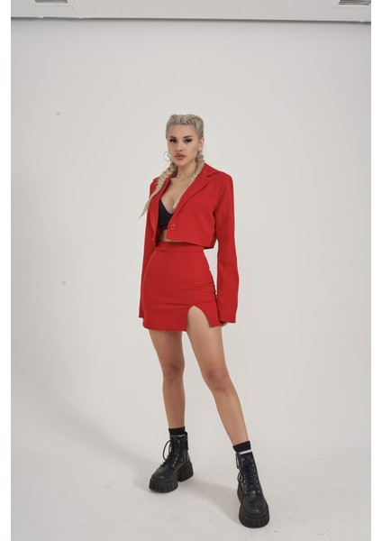 Kadın Kırmızı Mini Boy Yırtmaçlı Panky Etek