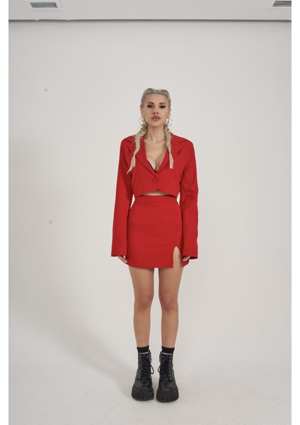 Kadın Kırmızı Mini Boy Yırtmaçlı Panky Etek indirimleri