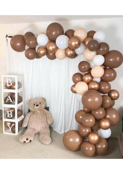 Krom Gold Çikolata Kahve Ten ve Beyaz Balon Seti 100 Adet+5 mt Balon Zinciri