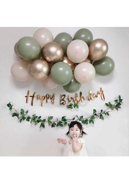 Küf Yeşili -Ten Rengi-Krom Gold Balon Seti 25 Adet