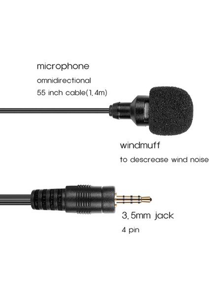 3.5mm Yaka Klipsli Omnidirectional Kondenser Mikrofon Kayıt Için Siyah (Yurt Dışından) indirimleri