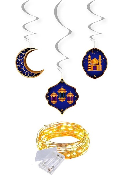 Mavi Hoş Geldin Ramazan Banner + Peri LED - Bayram Banner - Kaligrafi Hoş Geldin Ramazan