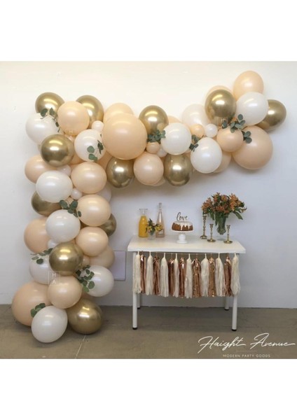 Beyaz-Ten-Gold Renk Balon Zinciri 50 Adet+5 mt Balon Zinciri
