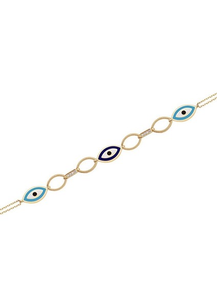 14 Ayar Sarı Altın Göz,Mineli Bileklik