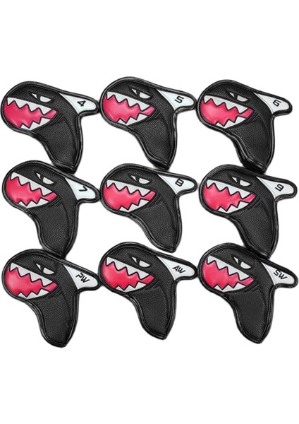 9 Adet Shark Pu Golf Demir Headcover Golf Kulübü Başkanı Koruyucu Aksesuar Siyah Kapakları (Yurt Dışından)