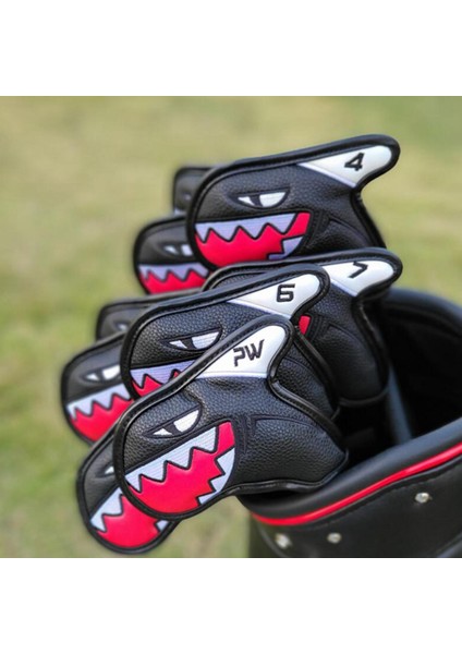 9 Adet Shark Pu Golf Demir Headcover Golf Kulübü Başkanı Koruyucu Aksesuar Siyah Kapakları (Yurt Dışından) modelleri
