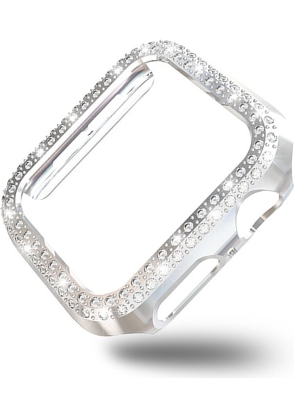 Apple Watch 6 38MM ile Uyumlu Sert Çerçeve Diamond Kapak Apple Watch 6 38 Koruyucu Kılıf Gümüş