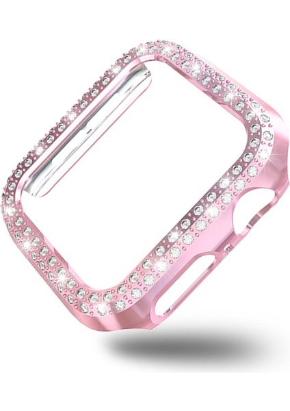 Apple Watch 6 38MM ile Uyumlu Sert Çerçeve Diamond Kapak Apple Watch 6 38MM Koruyucu Kılıf Pembe