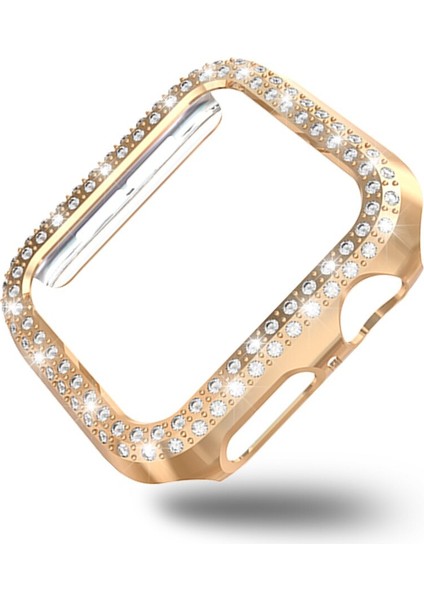 Apple Watch 6 40MM ile Uyumlu Sert Çerçeve Diamond Kapak Apple Watch 6 40MM Koruyucu Kılıf Rosegold