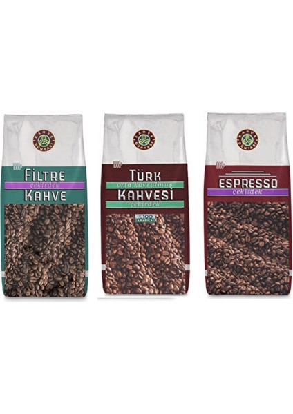 Kahve Dünyası 3lü Çekirdek Kahve Fırsat Paketi -1 kg Türk Kahvesi -1 kg Espresso-1 kg Filtre Kahve