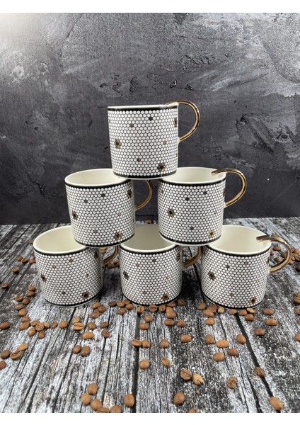 Acar 6 Lı Porselen Yaldızlı Gold Kulplu Özel Tasarım Kupa Bardak 220ml fiyatları