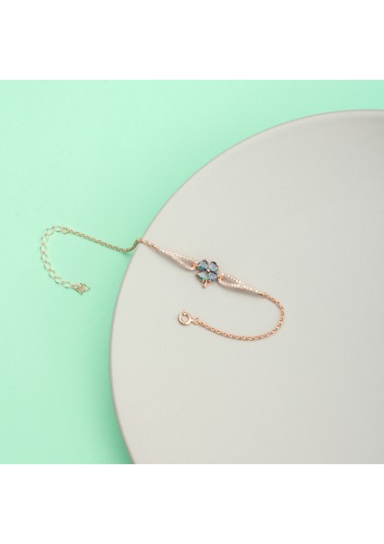 925 Ayar Gümüş Kanatlı Mistik Topaz Yonca Bileklik