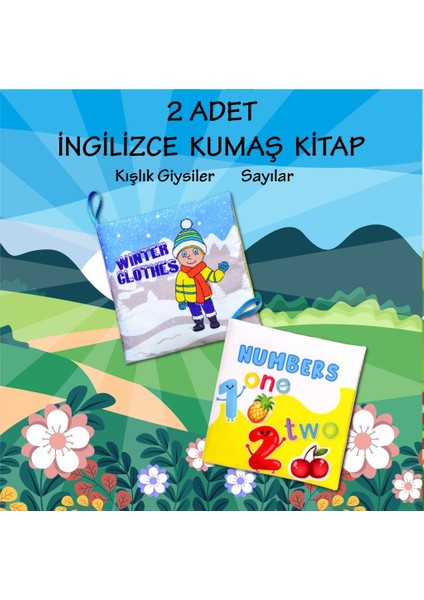 2 Kitap Tox Ingilizce Kışlık Giysiler ve Rakamlar Kumaş Sessiz Kitap E124 E128 - Bez Kitap , Eğitici Oyuncak , Yumuşak ve Hışırtılı