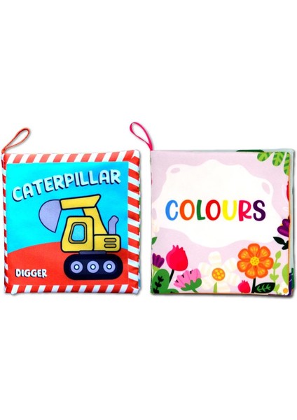 2 Kitap Tox Ingilizce Iş Makinaları ve Renkler Kumaş Sessiz Kitap E118 E129 - Bez Kitap , Eğitici Oyuncak , Yumuşak ve Hışırtılı