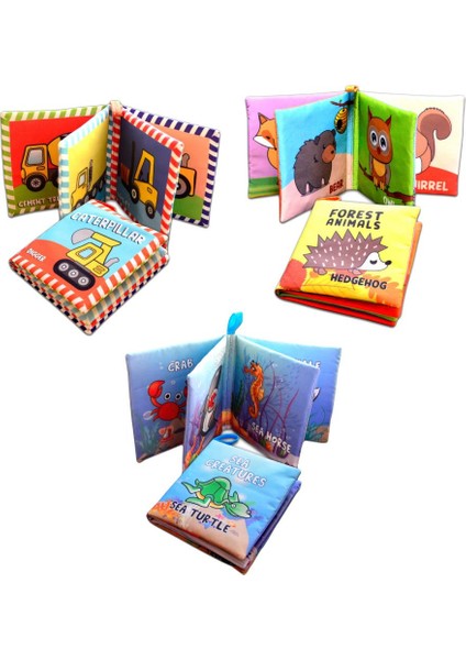3 Kitap Tox Ingilizce Deniz Canlıları , Orman Hayvanları ve Iş Makinaları Kumaş Sessiz Kitap E118 E122 E127 - Bez Kitap , Eğitici Oyuncak , Yumuşak ve Hışırtılı