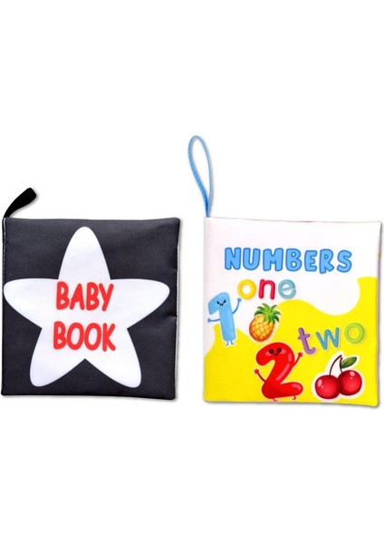 2 Kitap Tox Ingilizce Siyah Beyaz Bebek ve Rakamlar Kumaş Sessiz Kitap E128 E136 - Bez Kitap , Eğitici Oyuncak , Yumuşak ve Hışırtılı