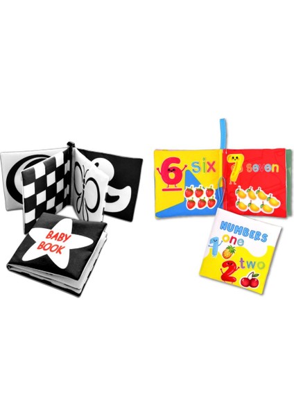 2 Kitap Tox Ingilizce Siyah Beyaz Bebek ve Rakamlar Kumaş Sessiz Kitap E128 E136 - Bez Kitap , Eğitici Oyuncak , Yumuşak ve Hışırtılı modelleri