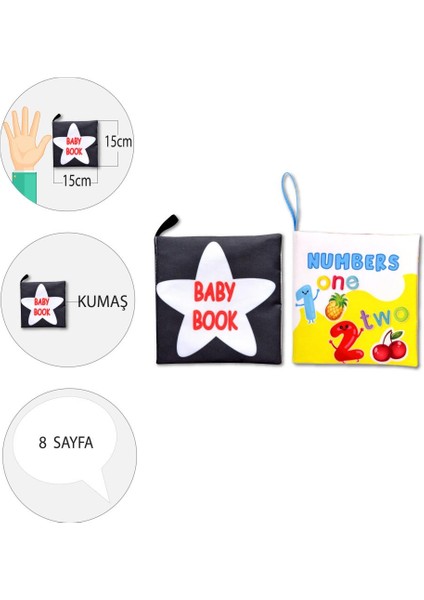 2 Kitap Tox Ingilizce Siyah Beyaz Bebek ve Rakamlar Kumaş Sessiz Kitap E128 E136 - Bez Kitap , Eğitici Oyuncak , Yumuşak ve Hışırtılı fırsatları