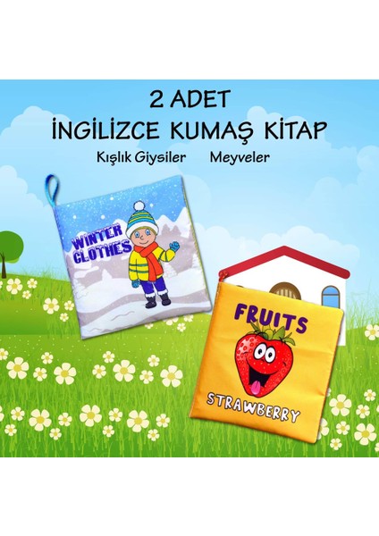 2 Kitap Tox Ingilizce Kışlık Giysiler ve Meyveler Kumaş Sessiz Kitap E124 E126 - Bez Kitap , Eğitici Oyuncak , Yumuşak ve Hışırtılı fiyatları
