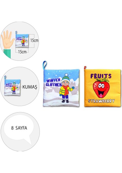 2 Kitap Tox Ingilizce Kışlık Giysiler ve Meyveler Kumaş Sessiz Kitap E124 E126 - Bez Kitap , Eğitici Oyuncak , Yumuşak ve Hışırtılı fırsatları