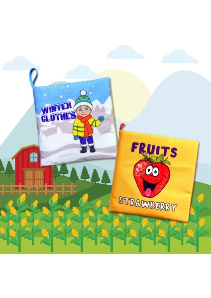 2 Kitap Tox Ingilizce Kışlık Giysiler ve Meyveler Kumaş Sessiz Kitap E124 E126 - Bez Kitap , Eğitici Oyuncak , Yumuşak ve Hışırtılı indirimleri