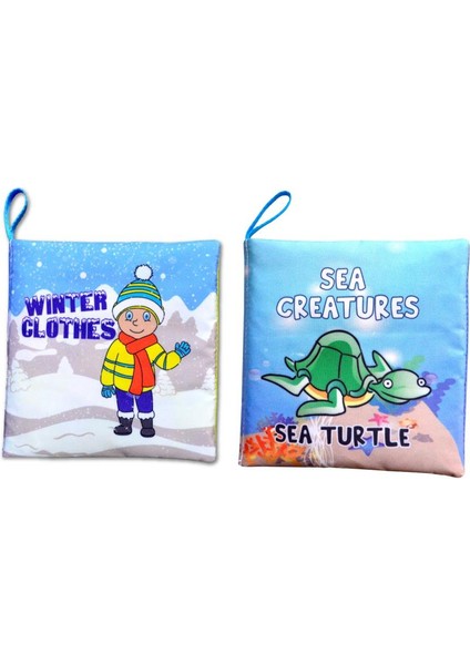 2 Kitap Tox Ingilizce Kışlık Giysiler ve Deniz Canlıları Kumaş Sessiz Kitap E124 E122 - Bez Kitap , Eğitici Oyuncak , Yumuşak ve Hışırtılı