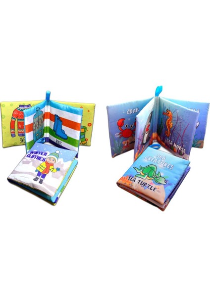 2 Kitap Tox Ingilizce Kışlık Giysiler ve Deniz Canlıları Kumaş Sessiz Kitap E124 E122 - Bez Kitap , Eğitici Oyuncak , Yumuşak ve Hışırtılı