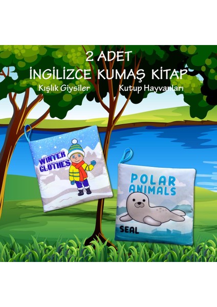 2 Kitap Tox Ingilizce Kışlık Giysiler ve Kutup Hayvanları Kumaş Sessiz Kitap E124 E125 - Bez Kitap , Eğitici Oyuncak , Yumuşak ve Hışırtılı