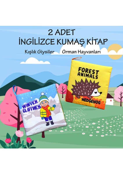 2 Kitap Tox Ingilizce Kışlık Giysiler ve Orman Hayvanları Kumaş Sessiz Kitap E124 E127 - Bez Kitap , Eğitici Oyuncak , Yumuşak ve Hışırtılı fiyatları