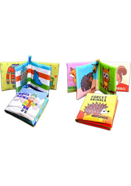 2 Kitap Tox Ingilizce Kışlık Giysiler ve Orman Hayvanları Kumaş Sessiz Kitap E124 E127 - Bez Kitap , Eğitici Oyuncak , Yumuşak ve Hışırtılı modelleri