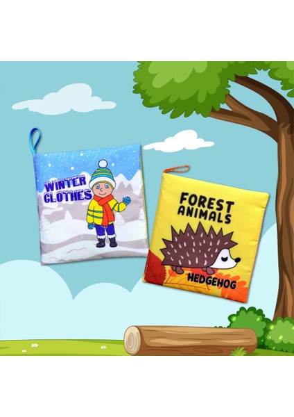 2 Kitap Tox Ingilizce Kışlık Giysiler ve Orman Hayvanları Kumaş Sessiz Kitap E124 E127 - Bez Kitap , Eğitici Oyuncak , Yumuşak ve Hışırtılı indirimleri