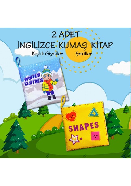 2 Kitap Tox Ingilizce Kışlık Giysiler ve Şekiller Kumaş Sessiz Kitap E124 E131 - Bez Kitap , Eğitici Oyuncak , Yumuşak ve Hışırtılı