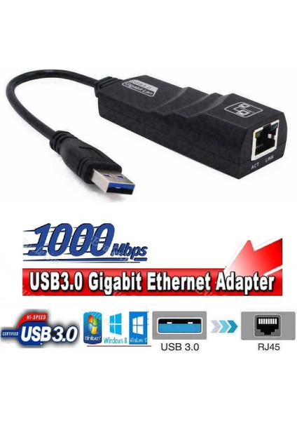 USB 3.0 To Ethernet Internet Adsl Çevirici Laptop Pc Network 4939