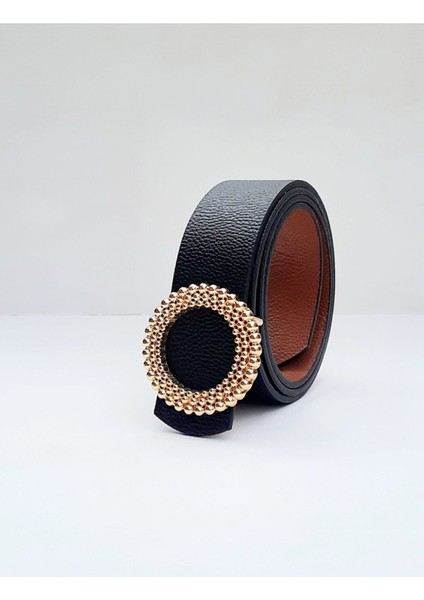 Kadın Siyah Inci Işleme Gold Tokalı Kemer ÇT1216