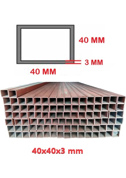 Boyalı 40 X 40 X 3 Mm Kutu Profil Boru Metal 40x40x3 Demir 1 METRE